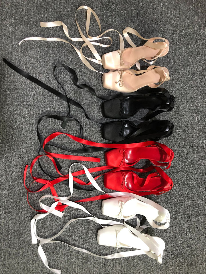 satin platform heels with ribbon ankle ties – BELLE