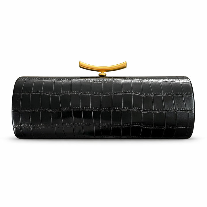 croc-effect cylinder clutch with gold chain – ARDEN