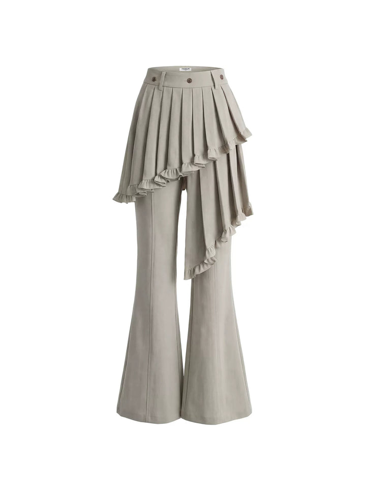 Ruffle Overlay Flared Pants - Dove