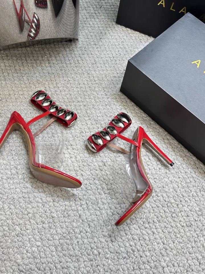 plexi-strap heels with metallic cuff – NOIR