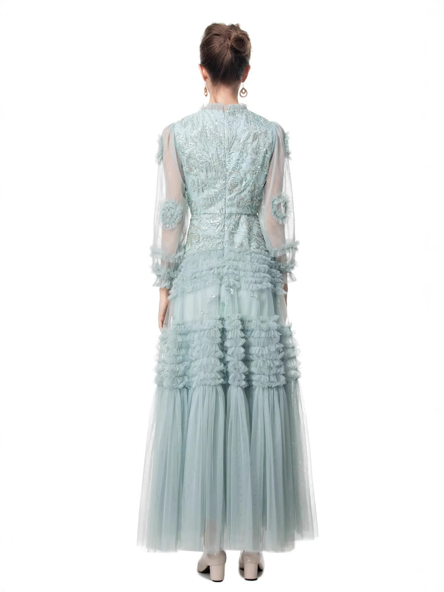 embroidered tulle gown with layered ruffle details – CELestia