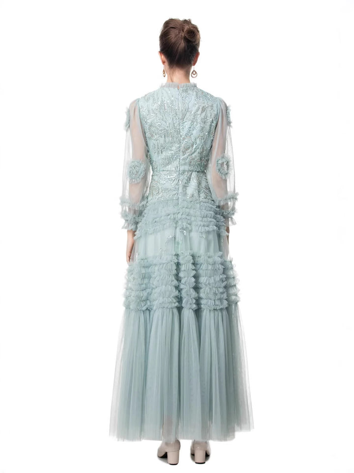 embroidered tulle gown with layered ruffle details – CELestia