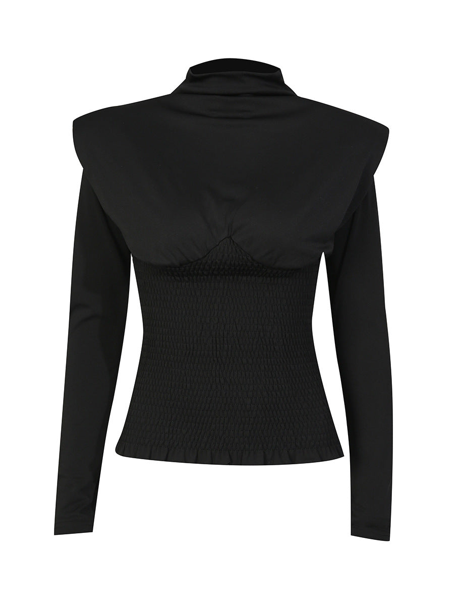 high-neck smocked waist long-sleeve top – NOIRELLE