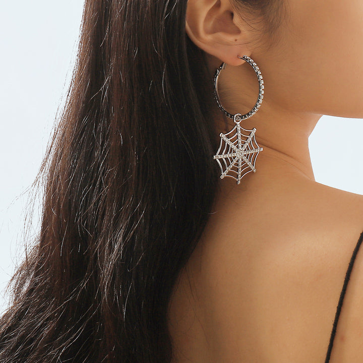 crystal hoop earrings with spiderweb drop - ARIANAZWY