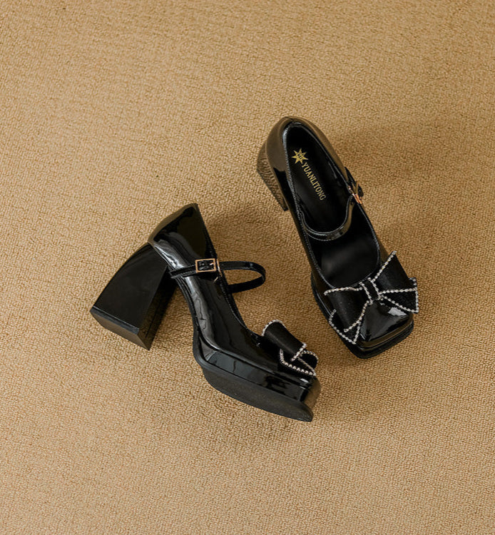 platform pumps with rhinestone bow strap – VIOLETIX