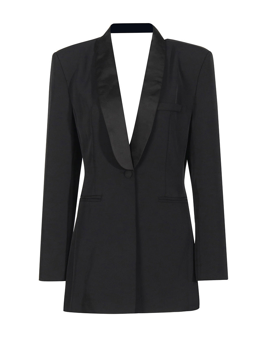 sleek tailored blazer with satin shawl lapel – NOIR