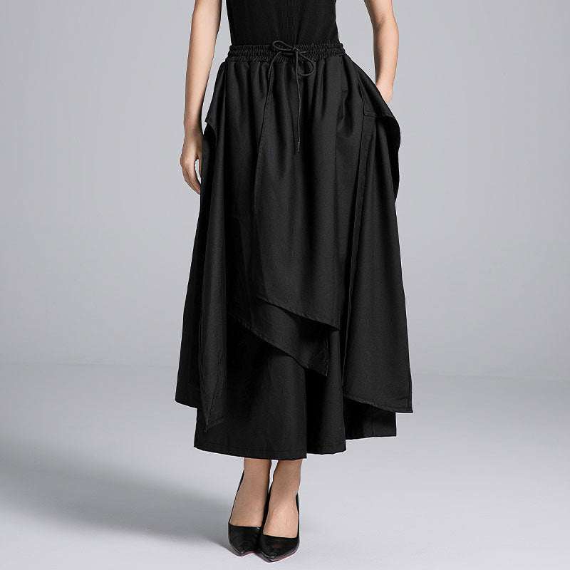 layered wrap midi skirt with drawstring waist – KARIM