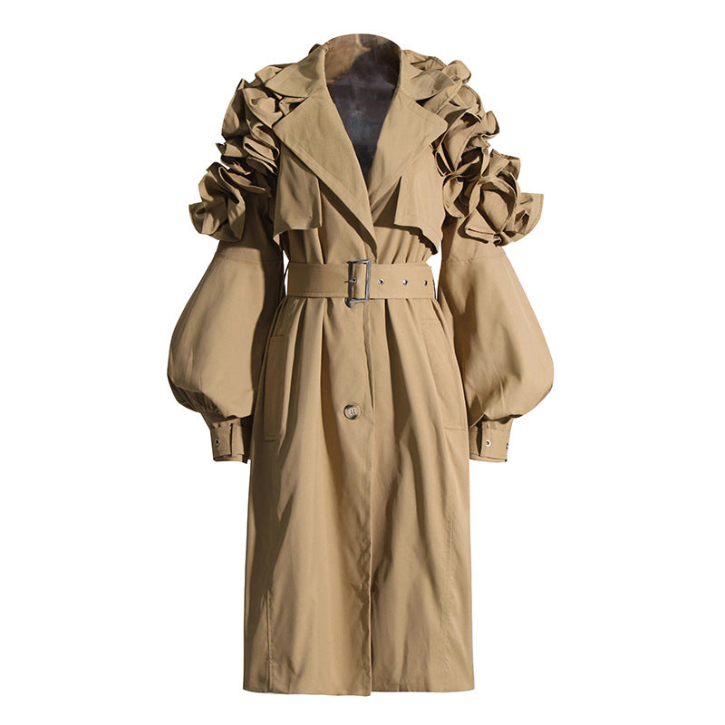 Structured Trench Jacket with Ruffled Sleeves – ELARA