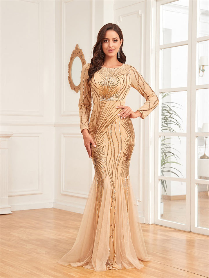 فستان شبكي بأكمام طويلة ومزين بالترتر – أدريانا