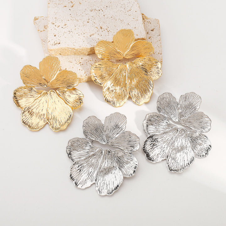 silver petal statement earrings – LUNARA