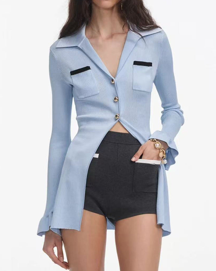 Geplooide top met uitlopende mouwen en maxi-rok set met tailleband – Rosiny 