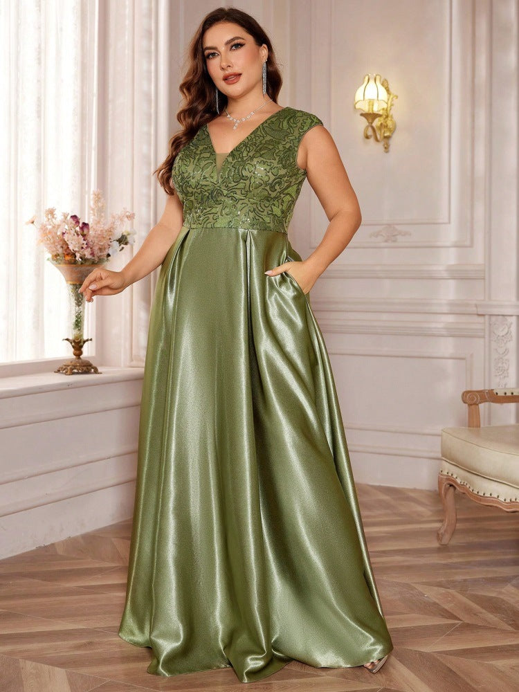 embroidered evening gown with V-neck – CELINRET