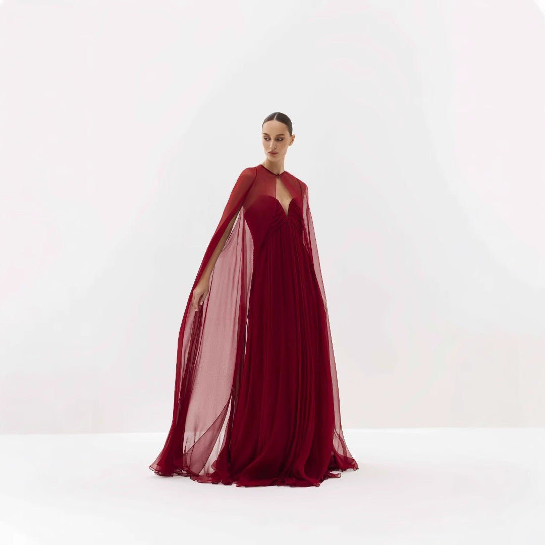 strapless chiffon gown with flowing cape - AURORVA-1