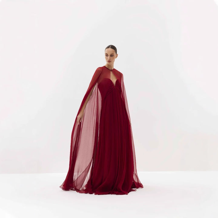 strapless chiffon gown with flowing cape - AURORVA-1
