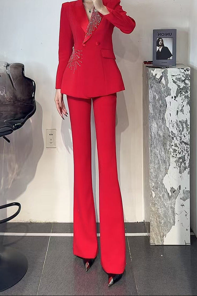 tailored flare suit with crystal burst embellishment – RUBINA