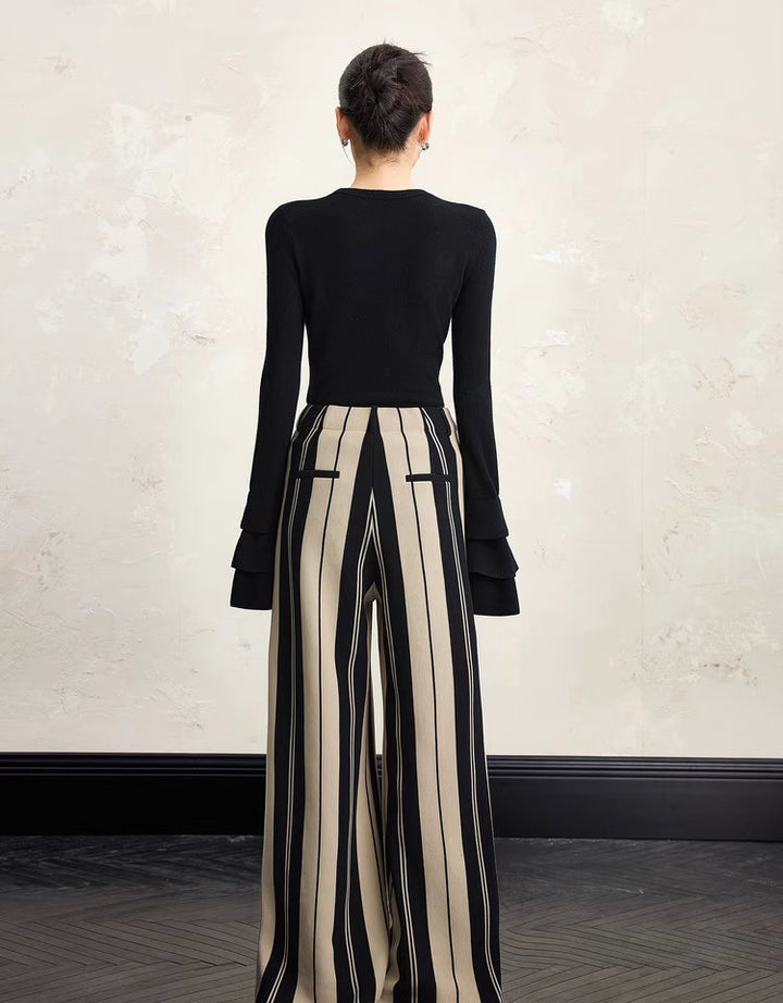 بنطلون واسع مخطط بخصر عالٍ – نوير