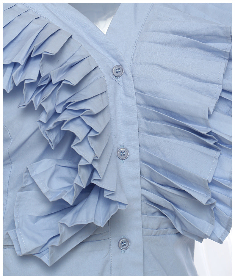 pleated ruffle sleeve chiffon midi dress – ELYSIA