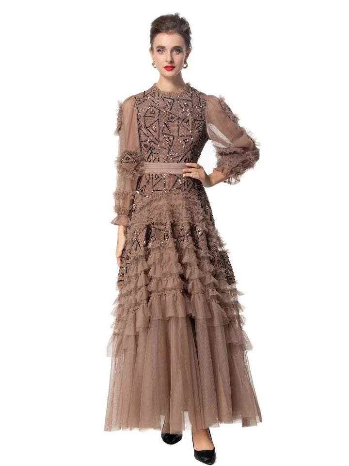 embroidered tulle gown with layered ruffle skirt – AURORA