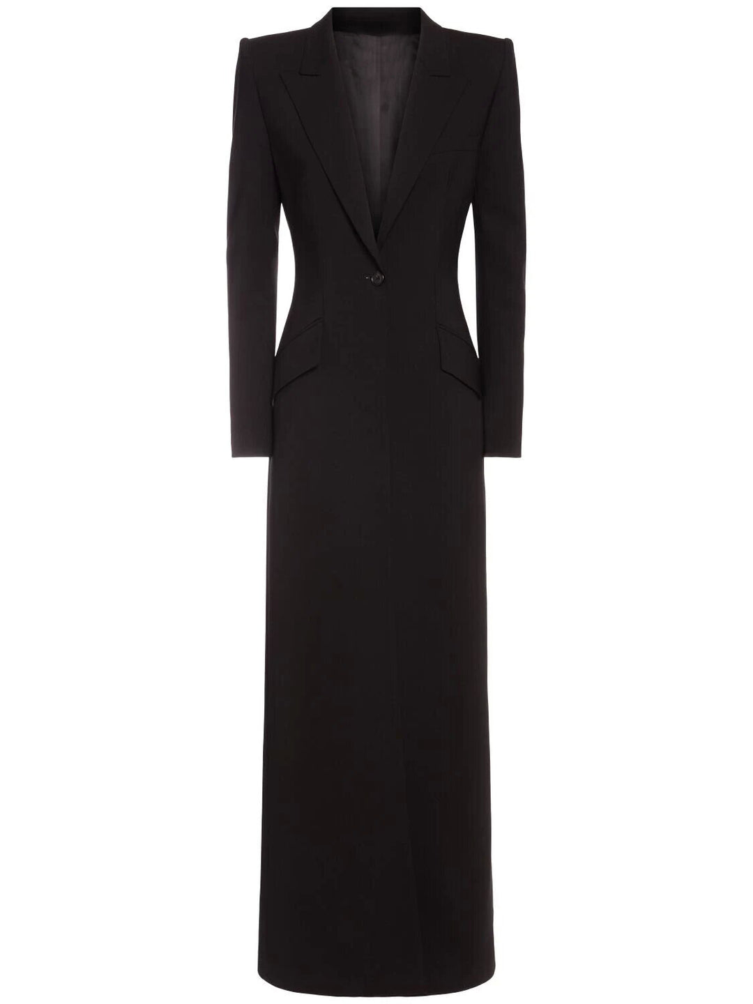 tailored long blazer dress with structured shoulders – NOIR