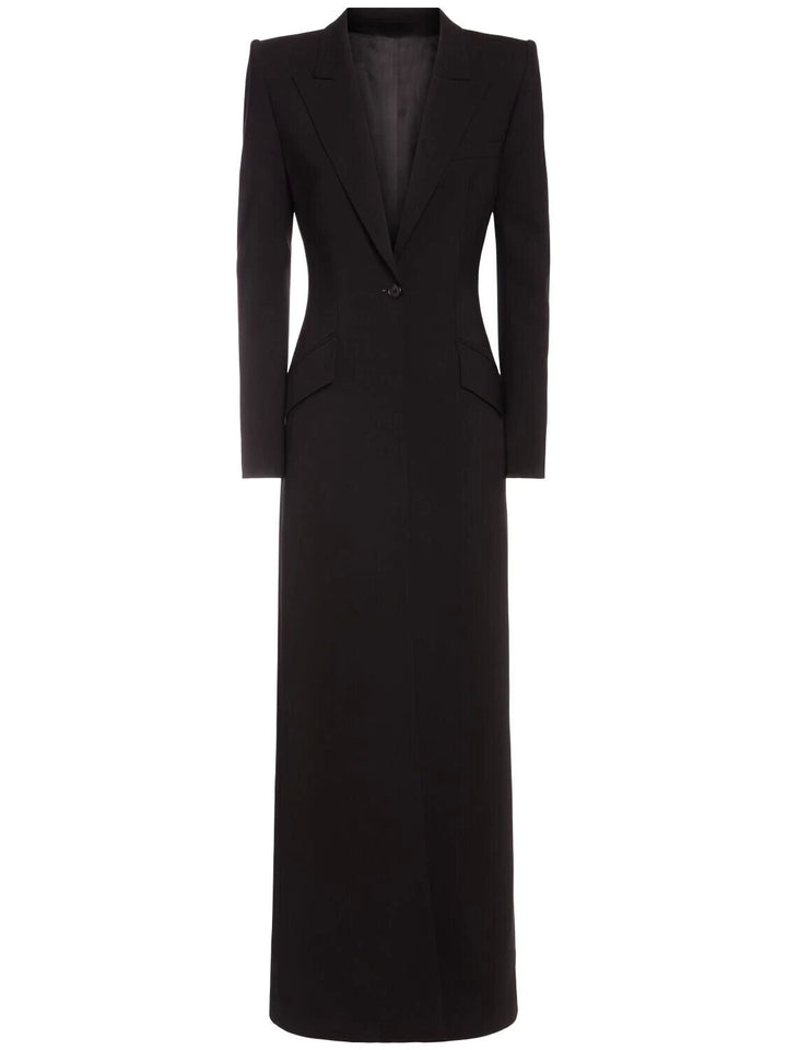 tailored long blazer dress with structured shoulders – NOIR