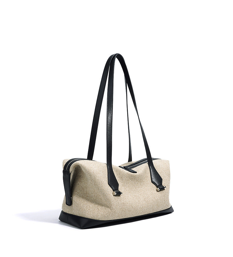 编织藤条手提包，配有双层皮革手柄 – LÉONIE 