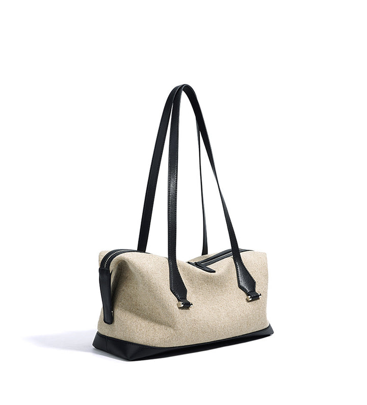 编织藤条手提包，配有双层皮革手柄 – LÉONIE 