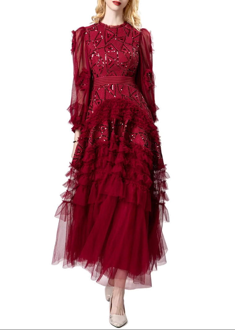 embroidered tulle gown with layered ruffle skirt – AURORA