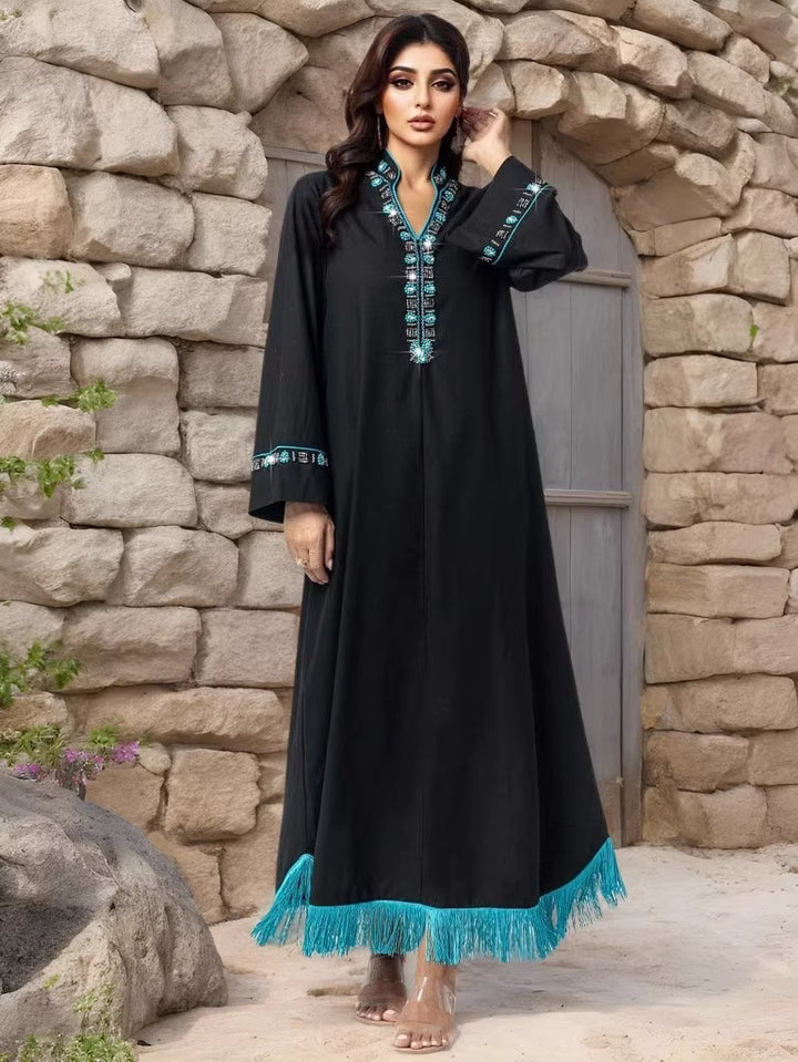 Embroidered White Maxi Dress with Fringe Hem – AZURA