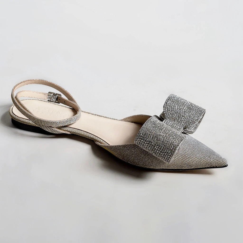 حذاء مسطح بكعب خلفي مدبب من الأمام ومزين بفيونكة كريستالية - جاسيللا