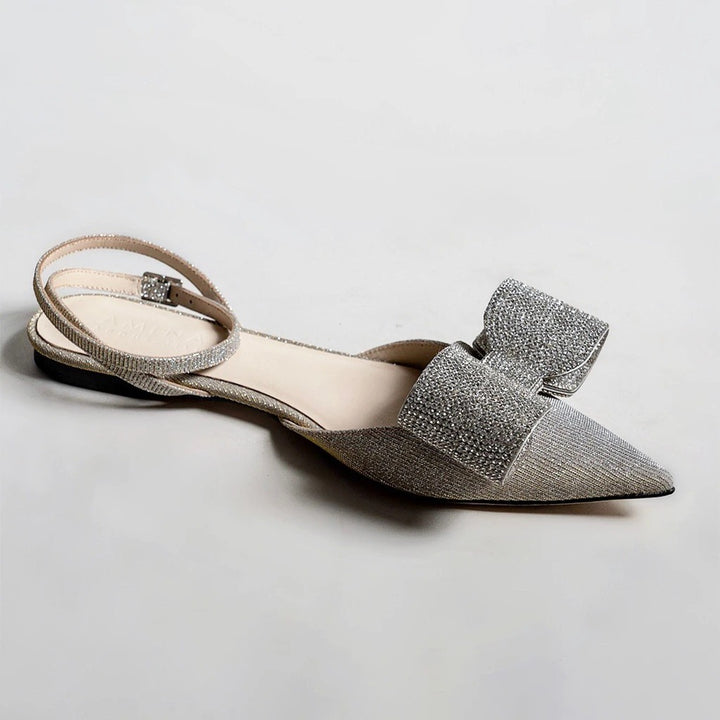 حذاء مسطح بكعب خلفي مدبب من الأمام ومزين بفيونكة كريستالية - جاسيللا