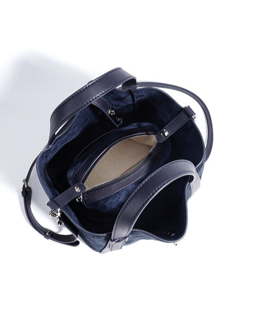 suede tote bag with leather trim and clasp – NOELLEVU