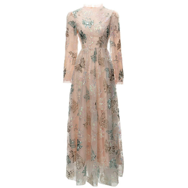 embroidered chiffon gown with butterfly motifs – AMARA