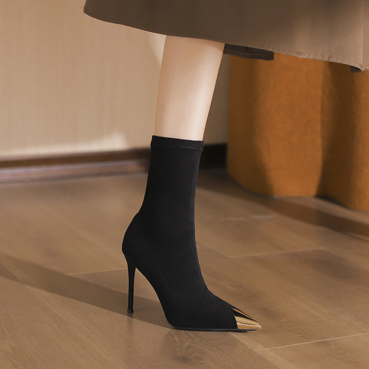 pointed-toe stiletto ankle boots with metallic cap – NOIRZI