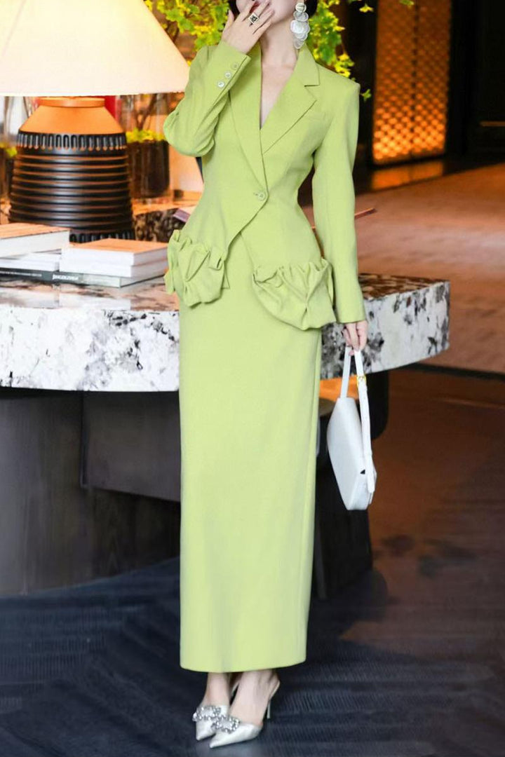 peplum blazer dress with sculpted ruffle hips – LIMEA