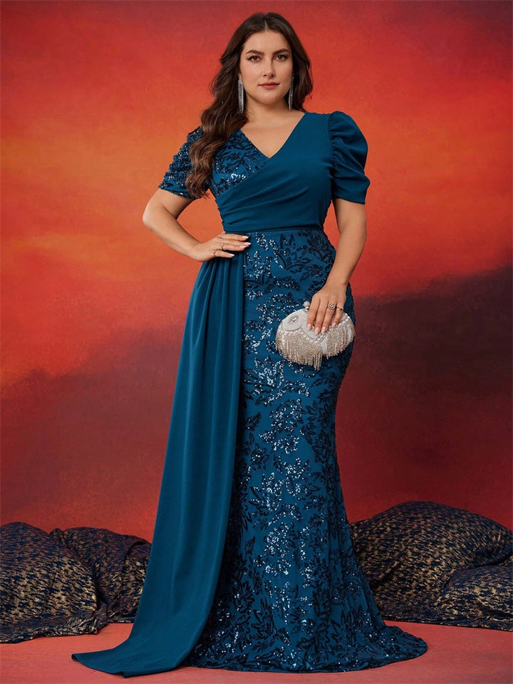 sequin mermaid dress with draped side cape – MIRABELLE