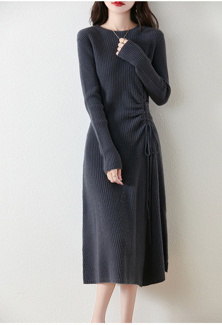 ribbed knit midi dress with adjustable side tie – CHARCOA