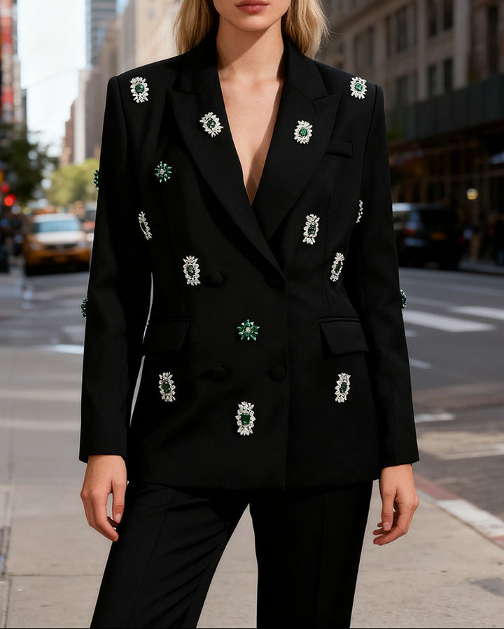 crystal-embellished double-breasted blazer - RESMÉLU