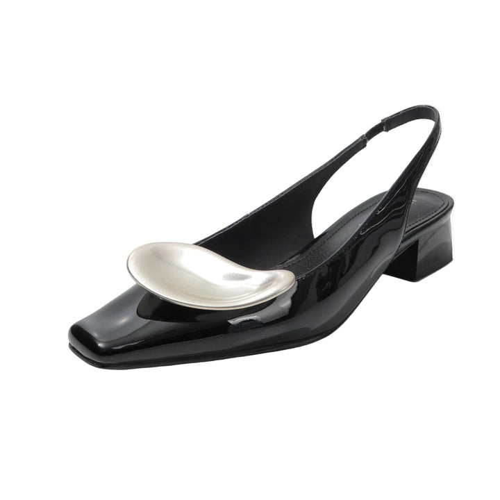 square-toe slingback pumps with sculpted silver accent – MALK