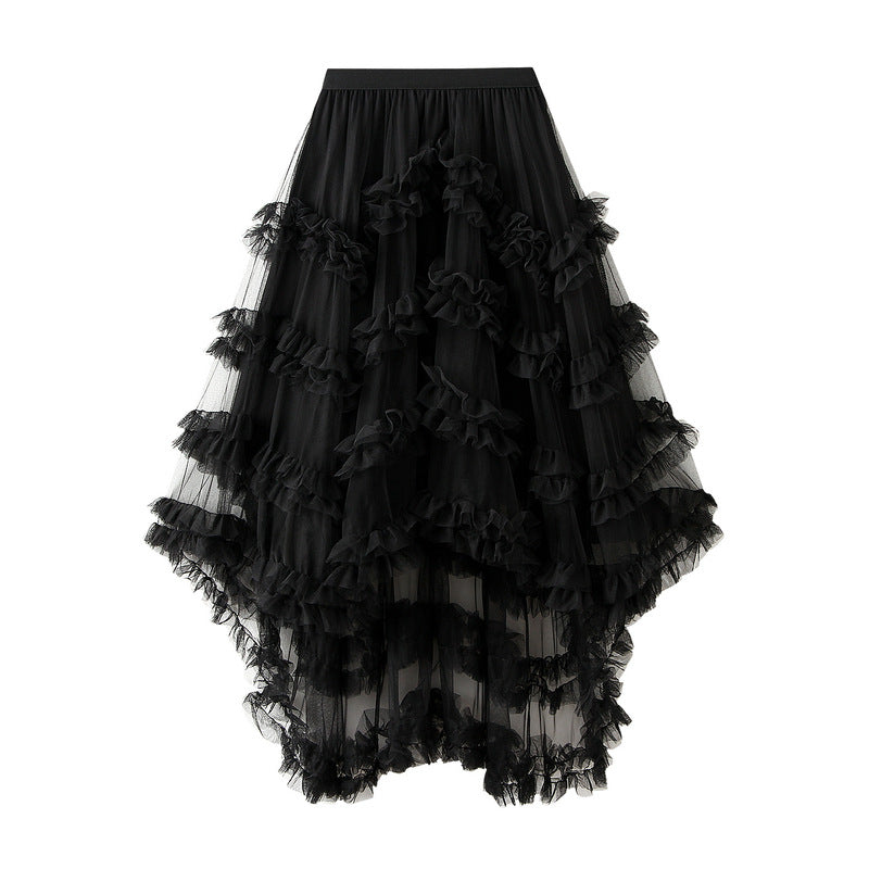 tiered ruffle mesh skirt with high-low hem – AURORA