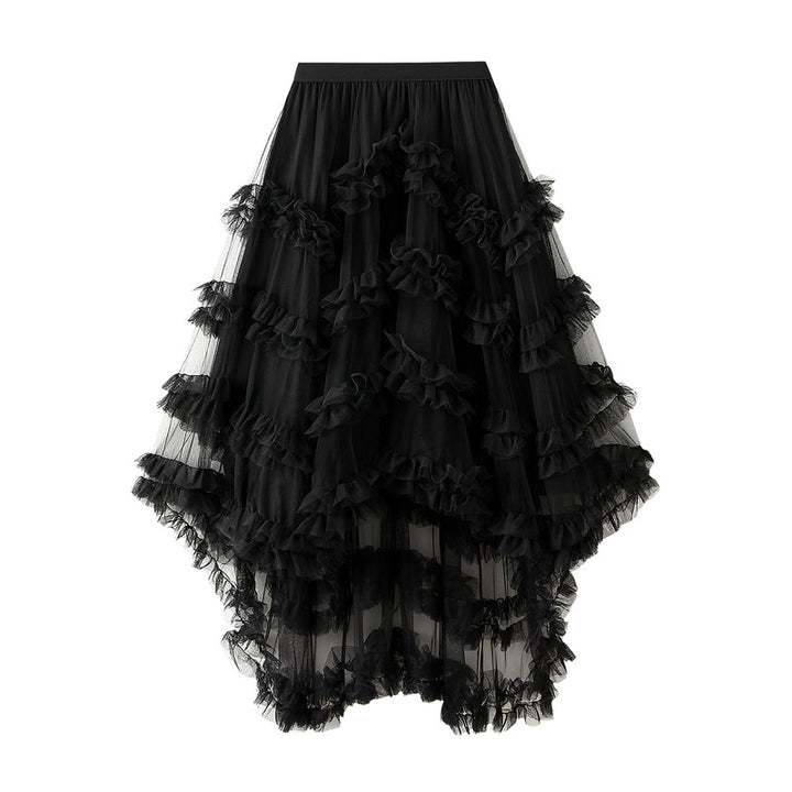 tiered ruffle mesh skirt with high-low hem – AURORA