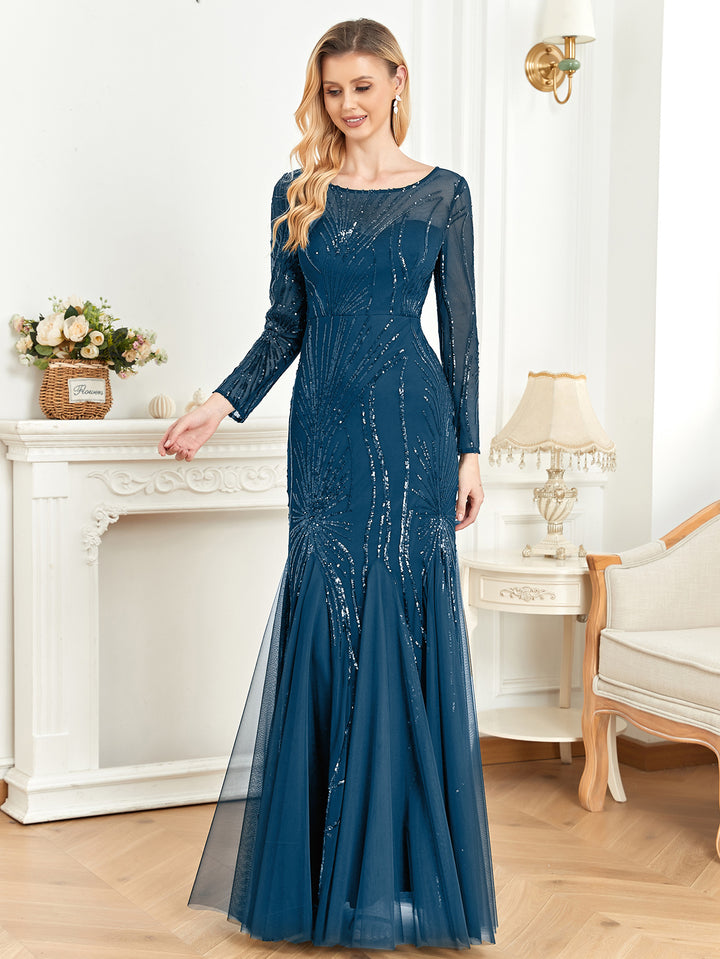 فستان شبكي بأكمام طويلة ومزين بالترتر – أدريانا