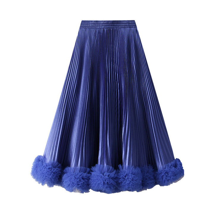 Pleated satin skirt with ruffled hem – VELORA