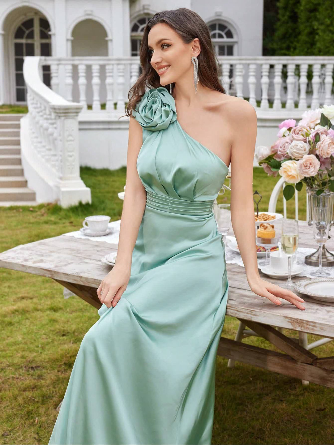 Geplooide top met uitlopende mouwen en maxi-rok set met tailleband – Rosiny 