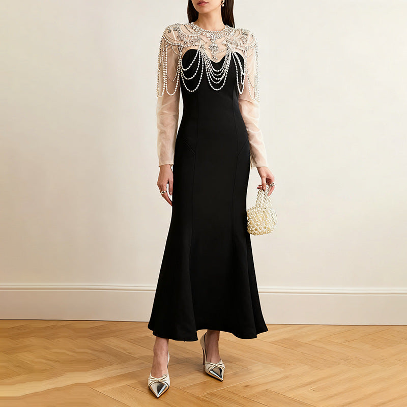 Geplooide top met uitlopende mouwen en maxi-rok set met tailleband – Rosiny 