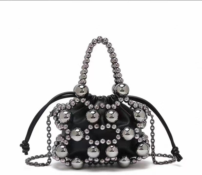 beaded mini drawstring bag with pearl handle – GEMMA