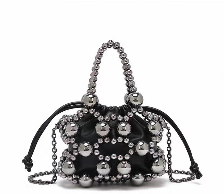 beaded mini drawstring bag with pearl handle – GEMMA