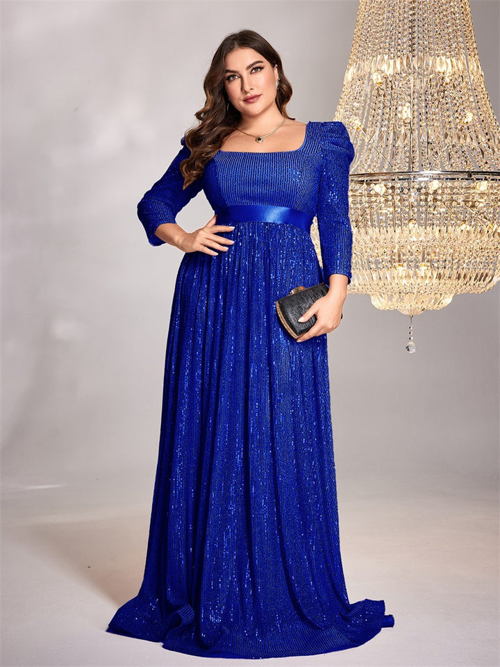 shimmer pleated gown with square neckline – SAPPHIRA