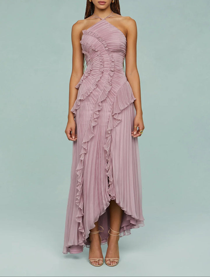 فستان هالتر مطوي مع كشكشة متتالية – أميكا