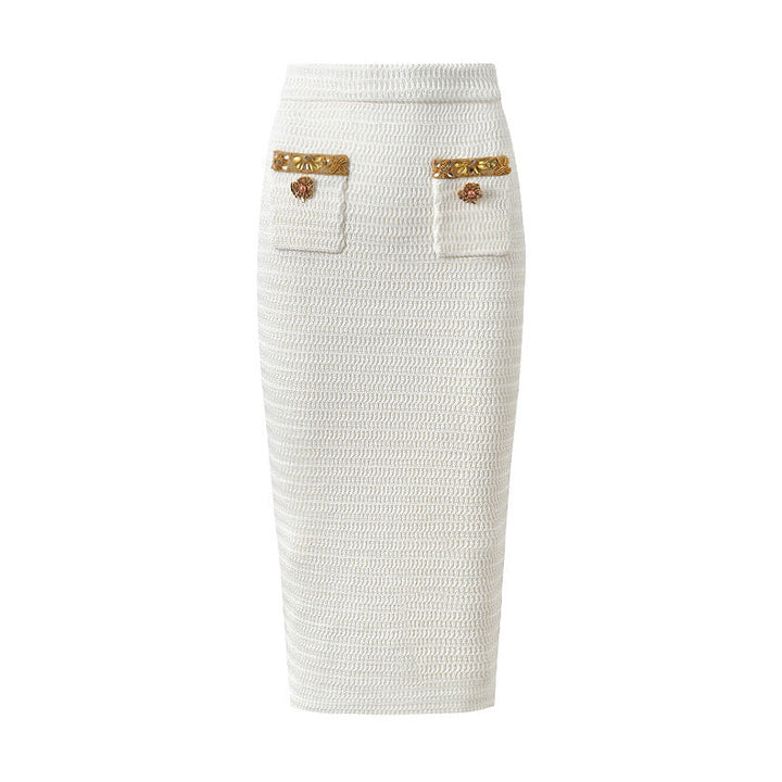 two-piece knit set with gold embroidered trim – DAPHNEDU