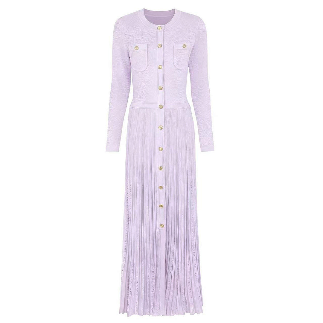 فستان محبوك بأكمام طويلة وأزرار أمامية – إلارا